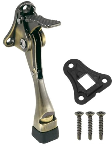 sourcing map 4 Inch Kickdown Door Stopper, One Touch Pedal Heavy Duty Door Stop Holder, Height-Adjustable Rubber Foot, (Bronze, 1 Pack)