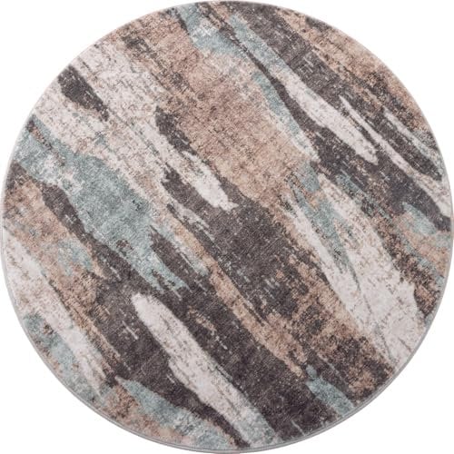 Carvapet Teppich Rund 120cm Weich und Flauschig Teppich Gegend Kreis rutschfest Waschbar Bedruckt Bodenteppich Wohnzimmer Schlafzimmer(Braun)