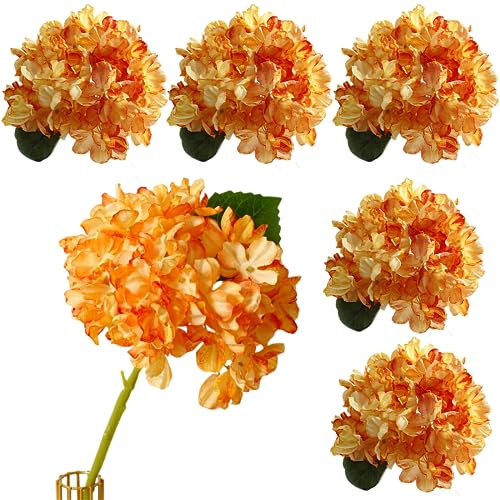 Nvzi 5 ortensie artificiali arancioni in seta, 36 cm, fiori di ortensia finti per matrimoni, casa, giardino, centrotavola