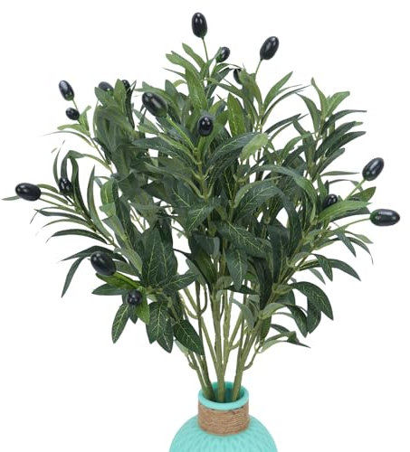 Zythrem 4PCS Olivenbaum künstlich künstliche Olivenblätter kunstblumen künstliche Zweige Zimmerpflanzen Künstlich mit Olivenzweige und Früchte für Vasen, Zuhause, Büro, Hochzeit 48cm