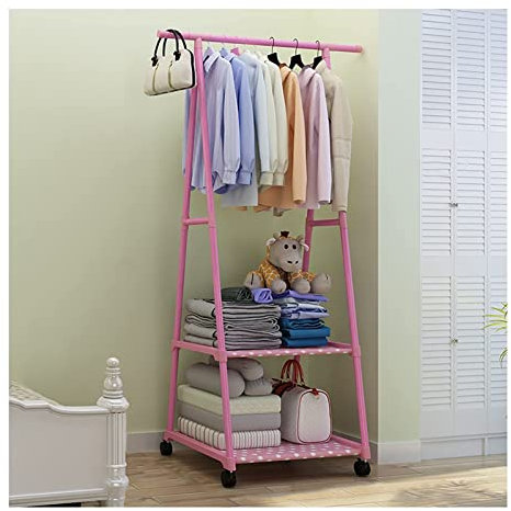 AITEKODVG Wäscheständer mit 4 Rädern, einzelne Stange, mobil, Kleiderstange, freistehend, für den Innenbereich, Kleiderstange, Metallbügel für Schlafzimmer, Eingangsbereich, Büro/Rosa