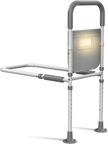 BHOUTY Bettgitter for ältere Erwachsene: Mit Bewegungssensor-Licht und Aufbewahrungstasche – Verstellbare Betthilfe for Senioren – Beistellbett Bettschiene