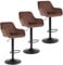 ralex-chair Bar Stools Set of 3, Height Adjustable Velvet Fabric Swivel Barstool Bar Chairs, Breakfast Dining Stools With Backrest and Armrest for Bar, Counter and Kitchen,Brown