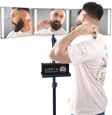 LIPFISBARBERSHOP.COM 360° Spiegel-Stativadapter in Standardgröße, kompatibel mit verstellbaren Stativen für stabile und präzise Positionierung (360 Spiegel + Stativ + Adapter)