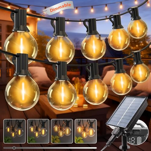 kolpop Lot de 2 Guirlande Solaire Exterieur 10M Dimmable, 8 Modes Guirlandes Lumineuse Exterieure Solaires, IP65 Étanche Lumiere Guinguette Ampoule pour Jardin Terrasse Cour Pergola Fête