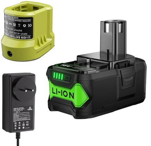 5000mAh Akku für Ryobi 18V One + Ersatzakku und Ladegerät für Ryobi 18 Volt P108 RB18L50 RB18L40 P189 P102 P107 RB18L25 RB18L20 RB18L15 RB18L13