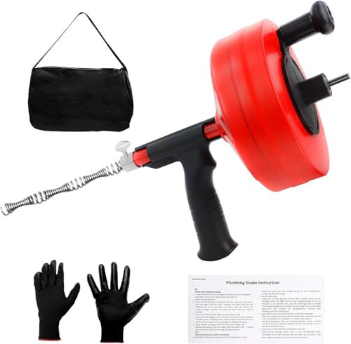 Rohrreinigungsspirale-Kit (10.6M), Spirale Abfluss Rohrreinigung mit Bohrer-Adapter, Sanitär-Schlange Clog Remover mit Arbeitshandschuhen, Manuelle oder Elektrische Verwendung für Küche, Waschbecken