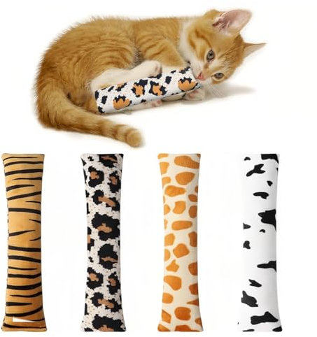 OPVYAEU 4 Pièces Jouet Chat Herbe à Chat, Peluche Jouet Herbe a Chat, Motif Léopard Jouet pour Chat, Doux Jouets Chat Oreiller, Jouets pour Chats pour Griffer, Jouer,Mâcher,Soins Dentaires(24 x 5 cm)