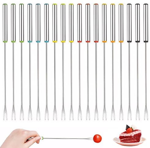 18PCS Fondue Forks 9.5 Inch Colorful Stainless Steel Fondue Sticks with Handle Cheese Easy to Clean Cheese Set for Chocolate Fountain Barbecue, Sticks, Forks