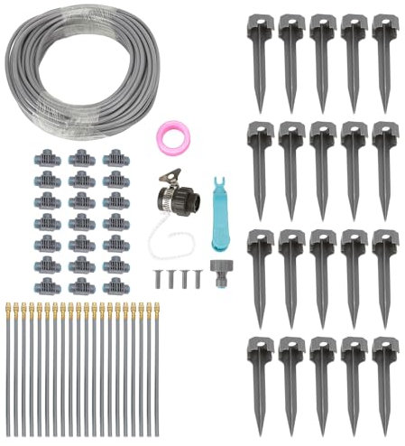 Kit per irrigazione a goccia in lega di alluminio, di nebbia da giardino, 82 piedi, realizzato in materiali di alta qualità, per prati, giardini, terrazze, serre, aiuole