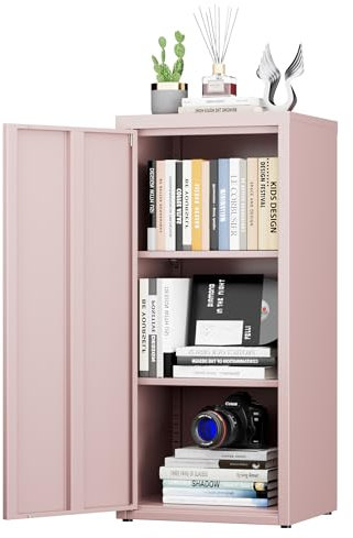 SUPEER Metall Aktenschrank Büro mit Einzeltür,Ordnerschrank 88x40x35 cm, 2 höhenverstellbare Ablagen,Robustes Metallspind für Dokumente, Akten & Bürozubehö(pink)