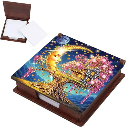 JISHSHAY Lune Diamond Painting Boîte à Notes Sapin Diamant Painting Boîte pour Bloc-notes Maison Peinture Diamant Kit Broderie Point de Croix Puzzle Bricolage Note Box, avec 160 Feuilles de Papier