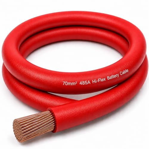 MKGT 485A Hi-Flex Battery Cable – 70mm2 00 Gauge Pure Copper Single Core PVC Welding Wire for 12V & 24V Automotive, Campervan, Solar, Inverter & Leisure Battery Systems (Red, 9 Meters)
