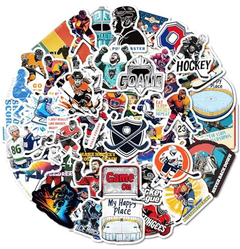 Ice Hockey Aufkleber für Jugendliche Erwachsene 50 Stück Eishockeyspiele Vinyl Sticker Set Auto Motorräder Fahrrad Skateboard Snowboard Gepäck Laptop Koffer Helm Motorrad Computer