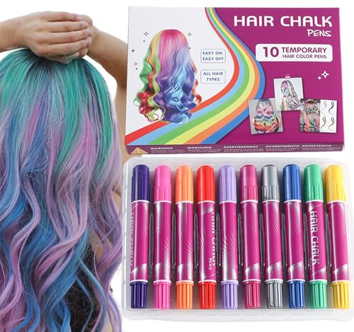 Temporäre Haarfarbe,Haarkreide-Set Mit 10 Farben - Abwaschbare Strähnenmalkreiden, Spielspaß & Schmink-Set Für Erwachsene & Kinder
