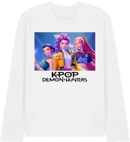 Kpop Demon Hunters Unisex K-pop Demon Hunters - Heroic Huntrix Huntr/X Unisex Long Sleeve T Shirt, White T-Shirt