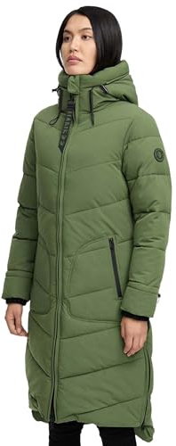 MARIKOO Damen Winterjacke Stepp Winter Jacke gesteppter Wintermantel warm lang Mantel [B949-Benik-Pine-Olive-Gr.M]