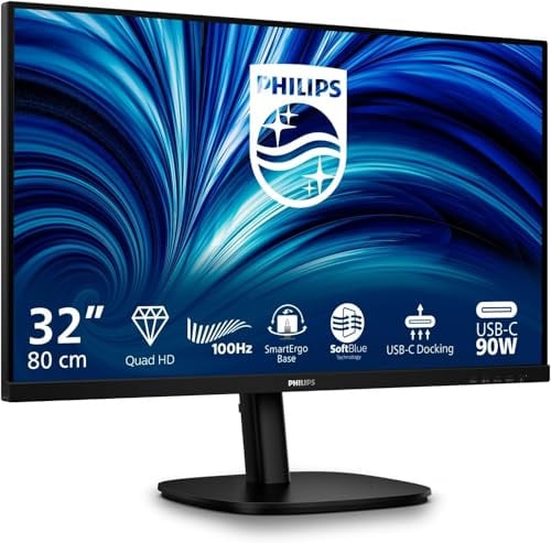 Philips 32B2U3601/00 Monitor PC 80 cm [31.5] 2560 x 1440 Pixel Quad HD LCD Nero (Philips 32B2U3601-3000 Series - LED Monitor - 32 [31.5 viewable] - 2560 x 1440 QHD @ 100 Hz - IPS - 1000:1 - HDMI, D