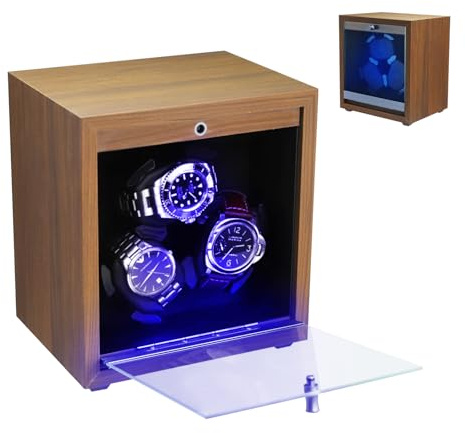 GAIN EXPRESS Uhrenbeweger für Automatikuhren, 3er Set Uhrenbeweger aus Holz, 4 Modus Uhrenbeweger mit Leisem Japanischem Motor, LED Uhrendreher mit Schaumstoffkissen, Netzteil für Herren