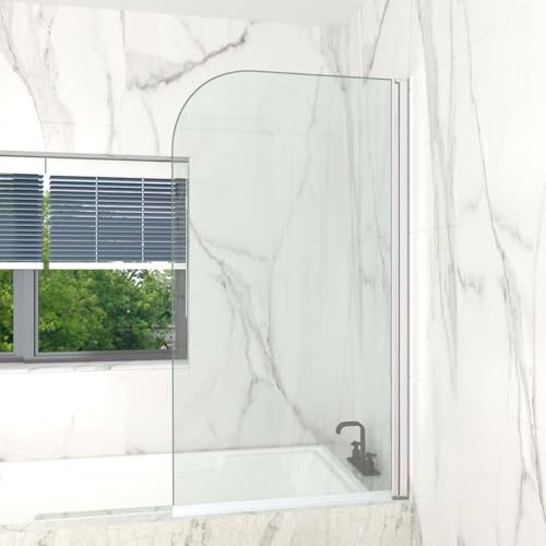 T&K Paroi de douche pour baignoire 80 x 140 cm Chromée, Paroi de baignoire pliable bords arrondis verre de sécurité trempé de 5 mm facile à nettoyer des deux côtés écran de douche
