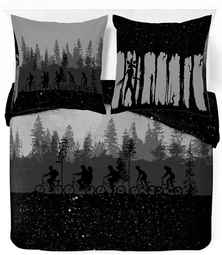 Jay Franco Stranger Things Bettwäsche-Set – Superweiche Bettwäsche mit Kissenbezug, NUR BETTBEZUG (Füllung Nicht enthalten), Schwarz, 3-teilig Doppelbett