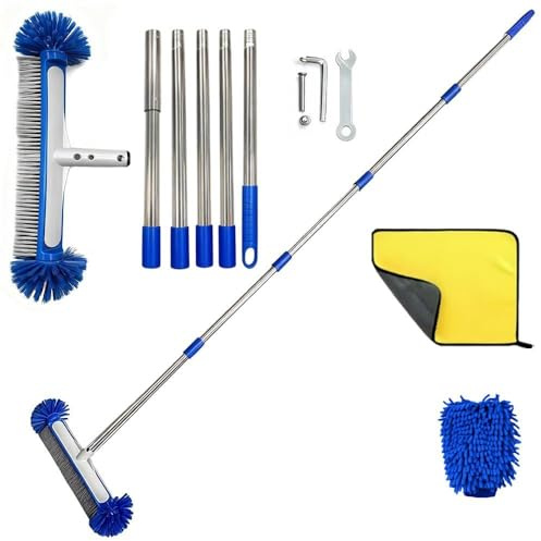 Poolbürste mit Teleskopstange, 194cm Pool Reinigungsbürste, Poolbesen mit Längenverstellbarer Edelstahlrohr, Pool Bürste Set für Pool Reinigung mit Reinigungstuch und Waschhandschuh.