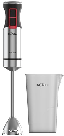 Solac – Batidora Pro | 1200W | Regulador velocidades | Función Turbo | 4 Cuchillas Inox | Campana Anti salpicaduras | Pica Hielo | Incluye vaso 700 ml | Apto lavavajillas