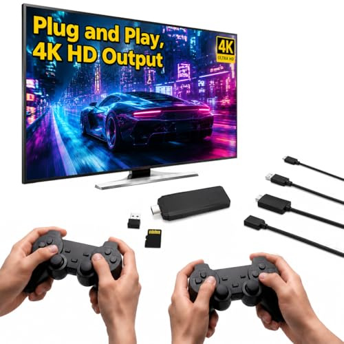 Whatsko Video Console, Plug and Play Super Console 4K HD Output, 2.4G Wireless Gamepads, Gifts for Kids Adults