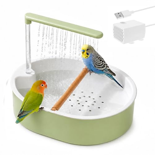 Afenau Vogeldusche Wellensittich, Wellensittich Dusche, Vogel Badewanne 32x26cm Vogelbadewanne für Wellensittiche PP Grün Frischer Stil Automatische Regenwasserzirkulation Vogeldusche