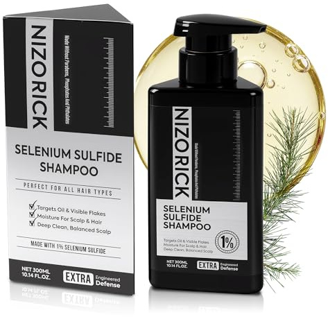 Nizorick Anti-Schuppen Shampoo, mit 1% Selensulfid, Gegen Schuppen und fettige Kopfhaut, Feuchtigkeitsspendende Formel ohne Austrocknen, Sanft für empfindliche Kopfhaut, 300 ml