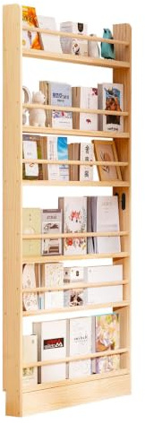MumaHome Libreria Verticale Salvaspazio in Legno, 6 Ripiani, 70x10x174 cm | Profondità ultra slim di 10 cm| struttura in pino| ideale dietro la porta per sfruttare al meglio gli spazi.