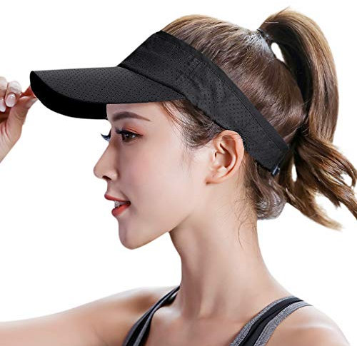 Sommer Visor Cap Kappe Sunvisor Leerer Top Kappe Sport Hüte Outdoor Unisex Sonnenhut Sonnenschild Einstellbar Anti-UV für Reisen Radsport Golf Tennis Sport Laufen Joggen Angeln Schwarz