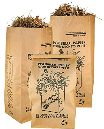 Sacs de Jardin XXL - Sac à Déchets Végétaux en Papier - Poubelle Verte (50, 100L)