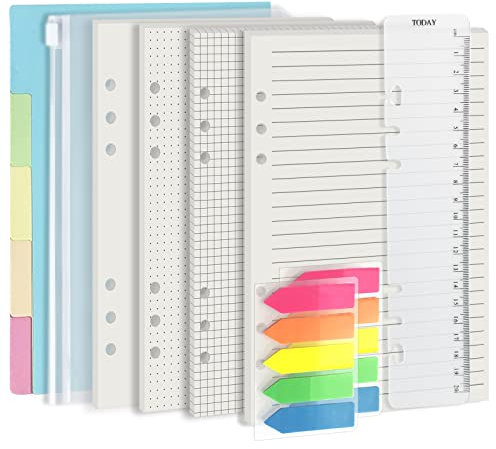A5-Planer-Einlagen mit Papiertrenner und Geschenk, nachfüllbar für Nachfüllpackungen,Harphia,6-Ringbuch-Nachfüllpackung,Punkt,Linie,Gitter,Normal,80 Blatt/160 Seiten (A5 5,59 x 8,27'')