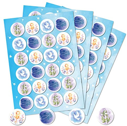 Logbuch-Verlag 96 Sticker Kommunion weiß blau Taufe Fisch Kreuz Taube Kelch religiöse Aufkleber Konfirmation Firmung