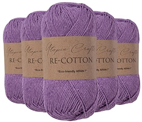 Utopia Crafts Re-Cotton Strickgarn, 5 x 100 g (Muted Purple)