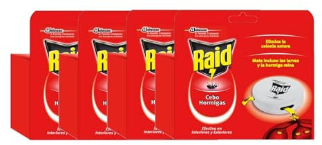 Raid ® Cebos - Trampas antihormigas. Elimina la colonia de hormigas entera. Efectivo en Interiores y Exteriores. Pack de 4 cebos