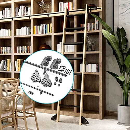 Schwarzes Schiebe-Scheunentor-Set, komplettes Hardware-Set für Schiebeleiter-Hängeschiene + Verlängerungsschiene, geeignet für Zuhause/Innenraum/Dachboden/Bibliothek (Schwarz 6,6 Fuß/200 cm)