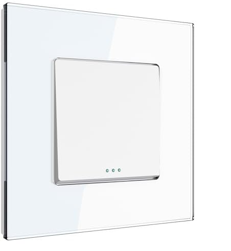 PULSAR Wechselschalter Lichtschalter Glas Unterputz 1 Fach Weiß, Schalter 10A 250V Wandlichtschalter mit Glasrahmen