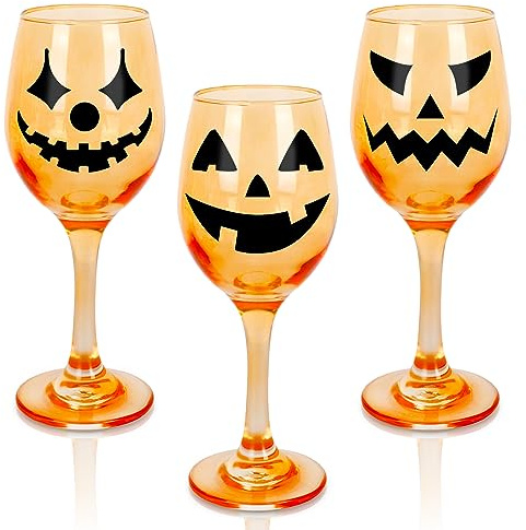 Whaline Lot de 3 verres à vin rouge citrouille orange de 283,5 g à longue tige pour Halloween, restaurants, bars, maison, fournitures de fête d'Halloween