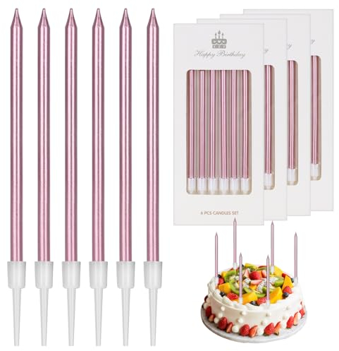 LFBEST 24Pcs Birthday Candles for Cakes, Long Birthday Candles for Cake with Holders Birthday Cake Candles for Birthday Wedding Baby Shower Girls Party Decoration(Rose Gold)