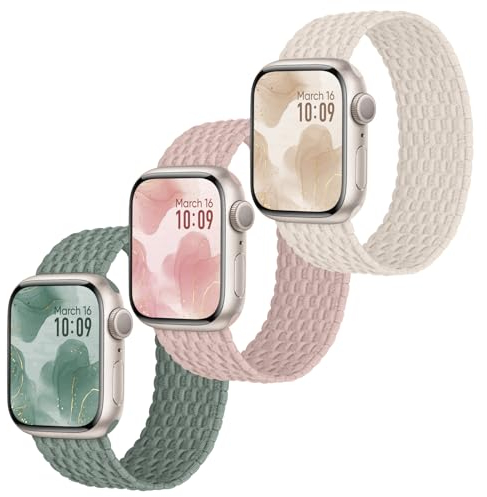 Raradev 3 Stück Geflochten Armband Kompatibel mit Apple Watch Armband 42mm 41mm 40mm 38mm, Elastisch Nylon Band Solo Loop Sport Armbänder für iWatch Series 10 9 8 7 6 5 4 3 2 1 SE, S 132mm