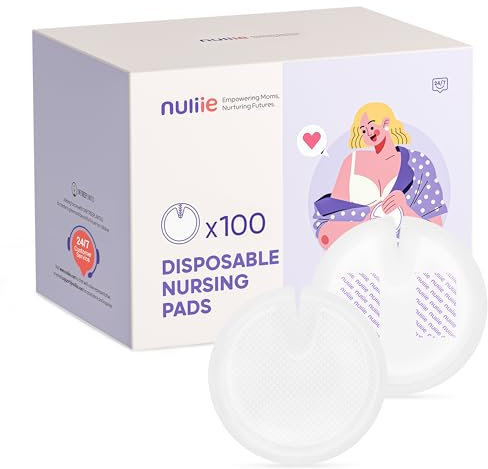 Nuliie Hochsaugfähige UltraDünne Einweg-Stilleinlagen, auslaufsicher und atmungsaktive Einlagen zum Stillen, diskret mit unsichtbarem Sitz, einzeln verpackt, 100 Stück