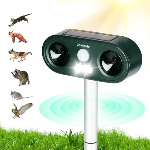 Repellente per Gatti, Solare Repellente Ultrasuoni Gatti con Flash LED, 5 Modalità, Dissuasore per Gatti, Piccioni, Cani, Topi e Uccelli, Repellente da Esterno Impermeabile (2)