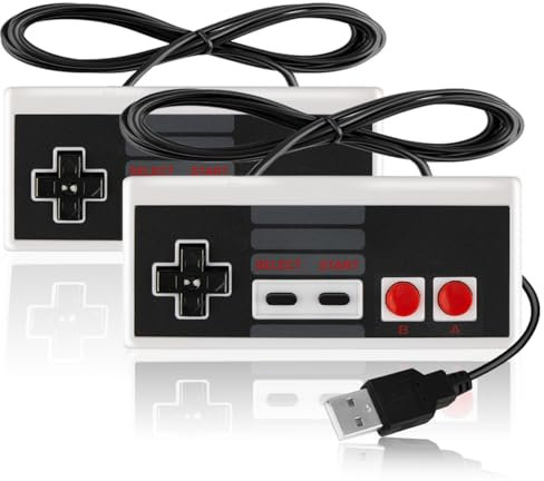 LongLongJin Lot de 2 manettes USB filaires pour jeux NES, compatibles avec Windows, PC, Mac, Linux, RetroPie NES - USB rétro classique - Contrôleur de manette de jeu Raspberry Pi pour une expérience