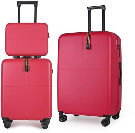 JLY Premium Berry Red Luggage Set of 3 – Makeup Case + Cabin + Large Suitcase – 100% Covestro PC Hard Shell – Spinner Wheels – TSA Lock – Lightweight Travel Luggage Set for Women & Men