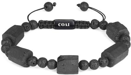 COAI Herren Edelstein Armband mit Lavastein und rohen schwarzen Turmalin Glücksarmband für Männer