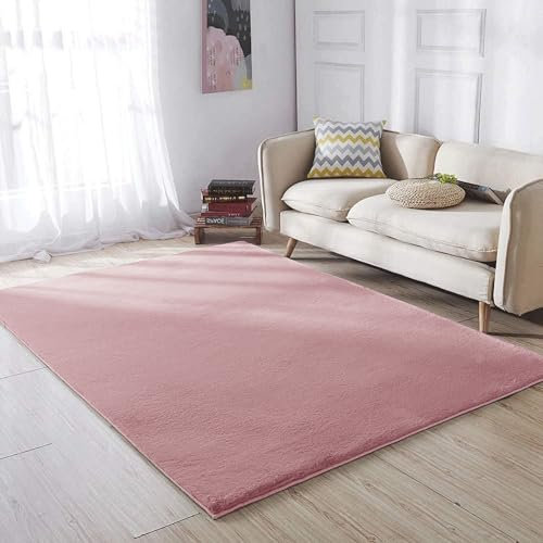 BedLooms Grand tapis moelleux en fausse fourrure de lapin pour chambre à coucher - Lavable en machine - Tapis de chevet épais à poils courts pour chambre d'enfant - 60 x 110 cm - Rose poudré