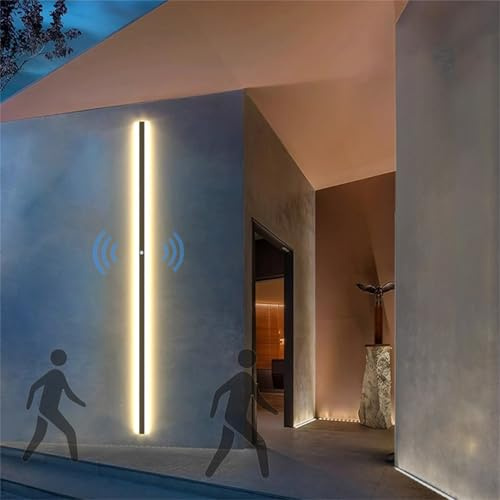 LED Wandleuchte Außen mit Bewegungsmelder Außenwandleuchten Schwarz IP65 Wasserdicht Wandlampe Lange Acryl Eisen 200cm Wandbeleuchtung Moderne Innen für Villa Wohnzimmer Korridor (Neutral Licht,200cm)