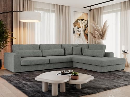 MKS MEBLE Ecksofa Sofa L-Form Grau Struktur, Wohnlandschaft L-Form, Couch L Form, Sofagarnitur Couchgarnitur Polsterecke, Breite: 316 cm - Savona L - Grau Strukture - Rechts